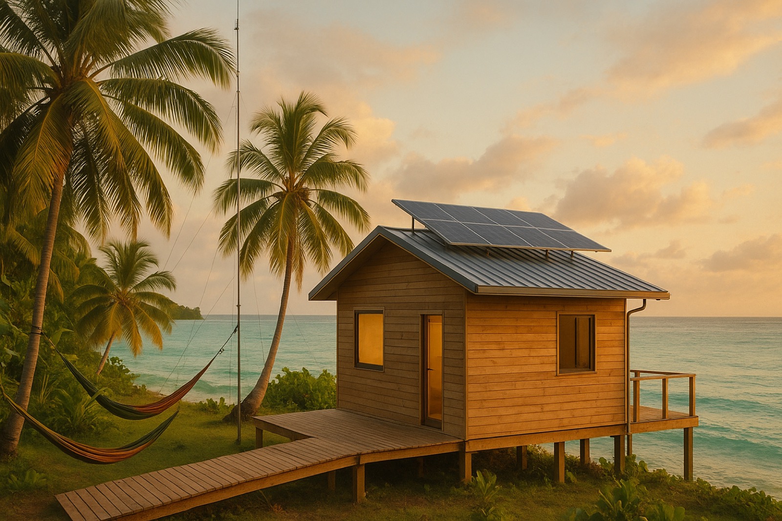 A coastal research field-station house in tropical greenery